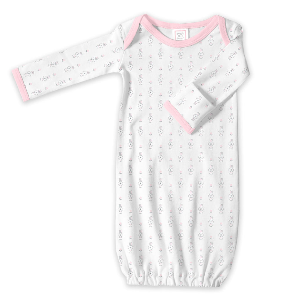 Cotton Knit Gown - Tiny Bunnie Pastel Pink