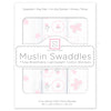 Muslin Swaddle Blankets - Butterflies & Posies (Set of 3), Pastel Pink