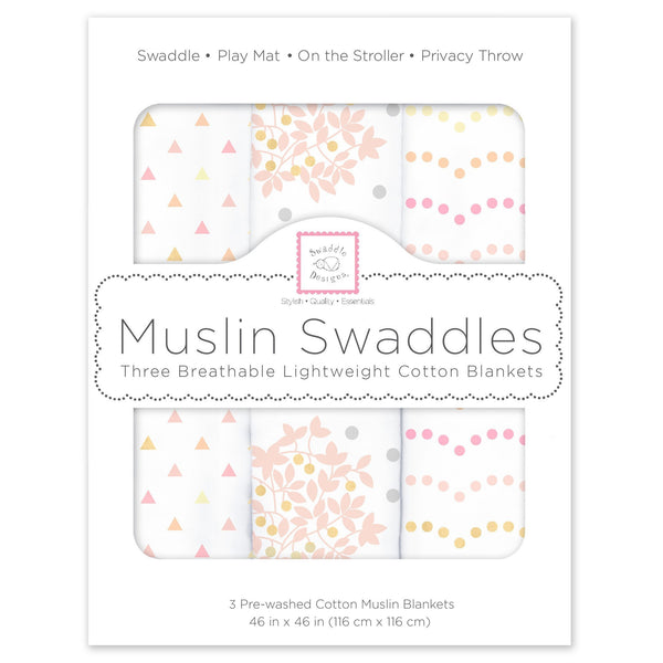 Muslin Swaddle Blankets - Heavenly Floral Shimmer (Set of 3)