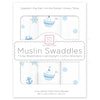 Muslin Swaddle Blankets - Little Ships (Set of 3), Pastel Blue