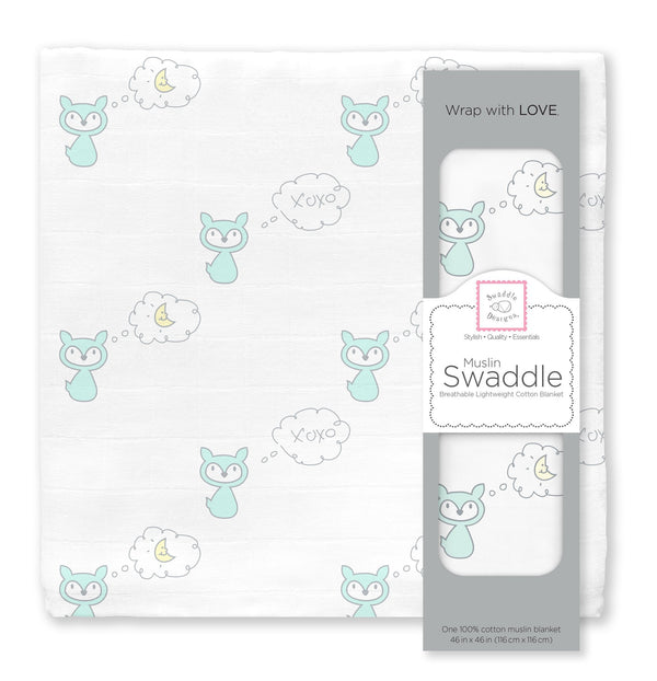 Muslin Swaddle Single - Pastel SeaCrystal Fox Moon