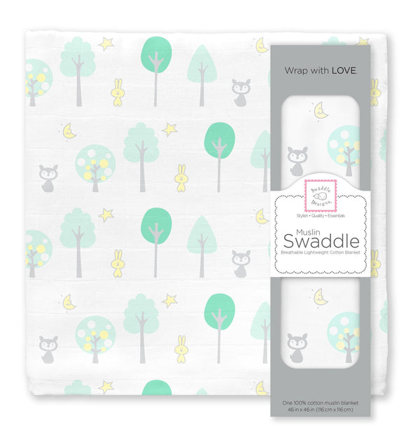 Muslin Swaddle Single - Green Woodland Single