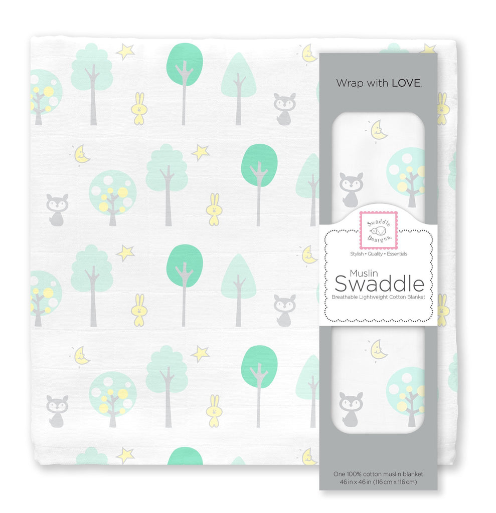Muslin Swaddle Single - Green Woodland Single