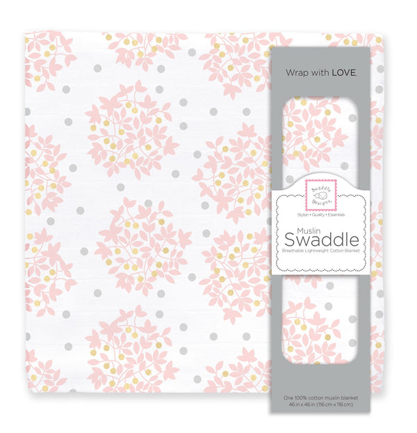 Muslin Swaddle Single - Heavenly Floral Shimmer, Pink