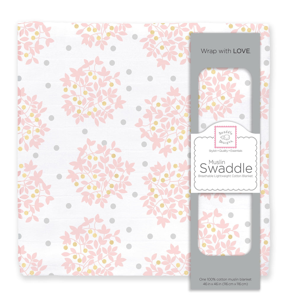 Muslin Swaddle Single - Heavenly Floral Shimmer, Pink