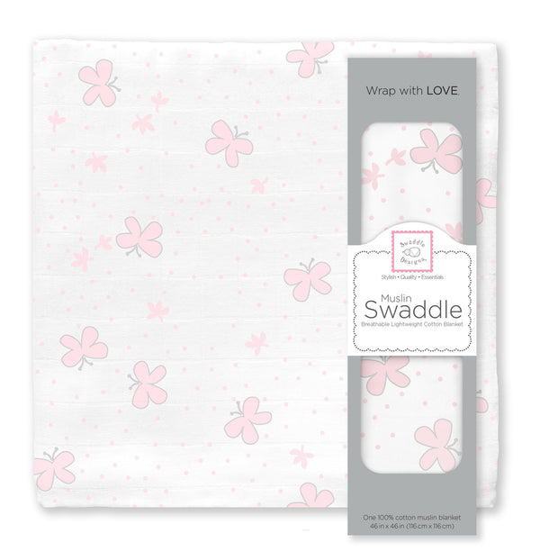 Muslin Swaddle Single - Pink Butterflies