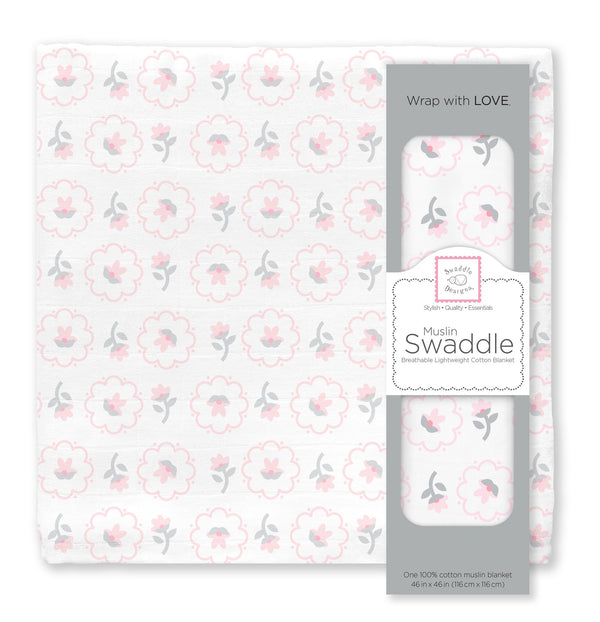 Muslin Swaddle Single - Pink Posies Single