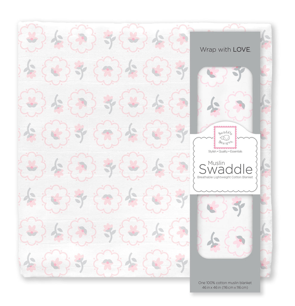 Muslin Swaddle Single - Pink Posies Single