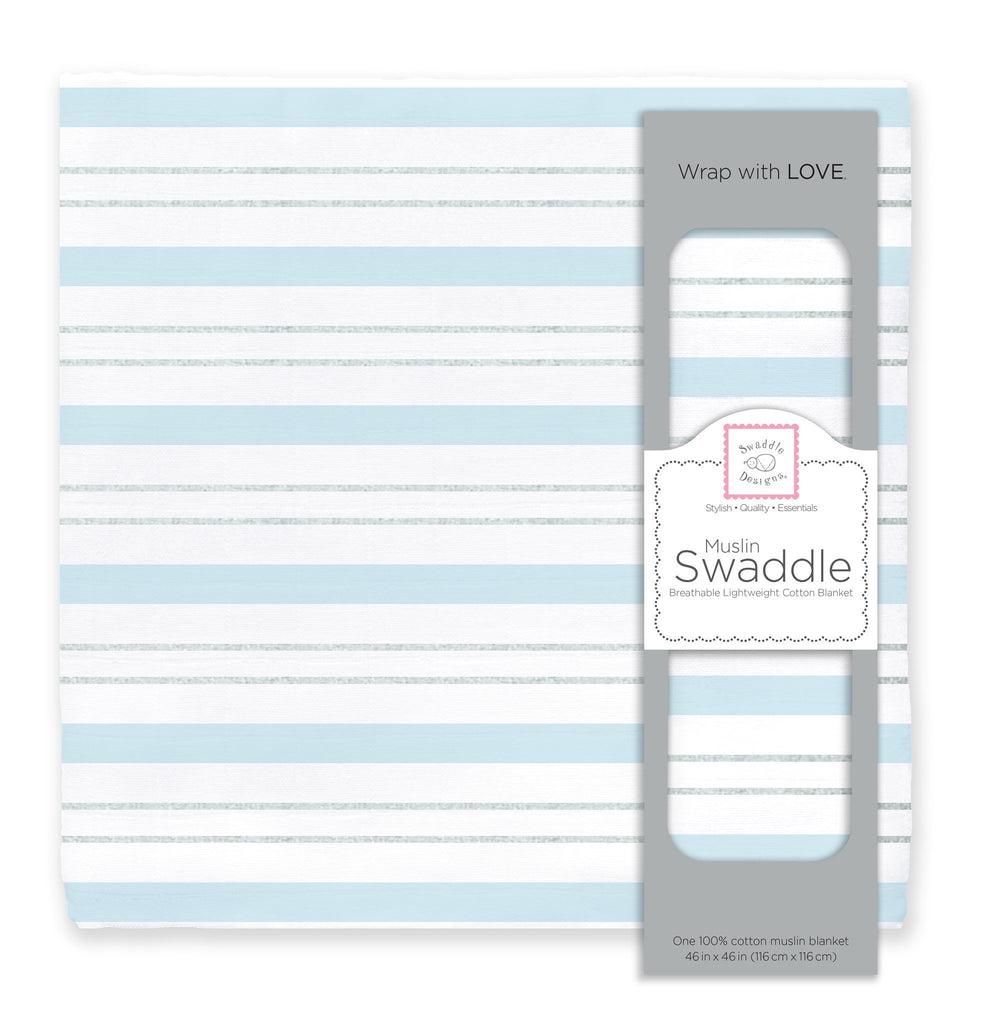 Muslin Swaddle Single - Blue Serenity Stripes