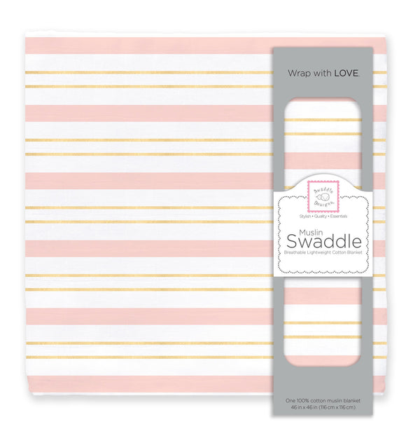 Muslin Swaddle Single - Pink Serenity Stripes