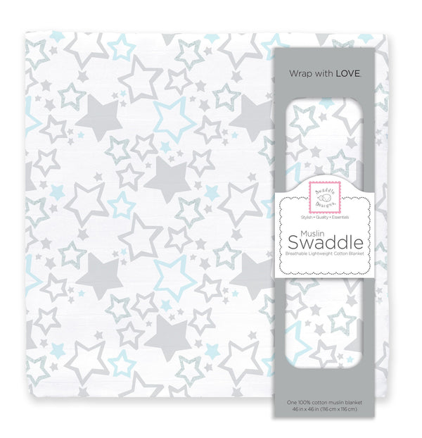 Muslin Swaddle Single - Starshine Shimmer, Blue