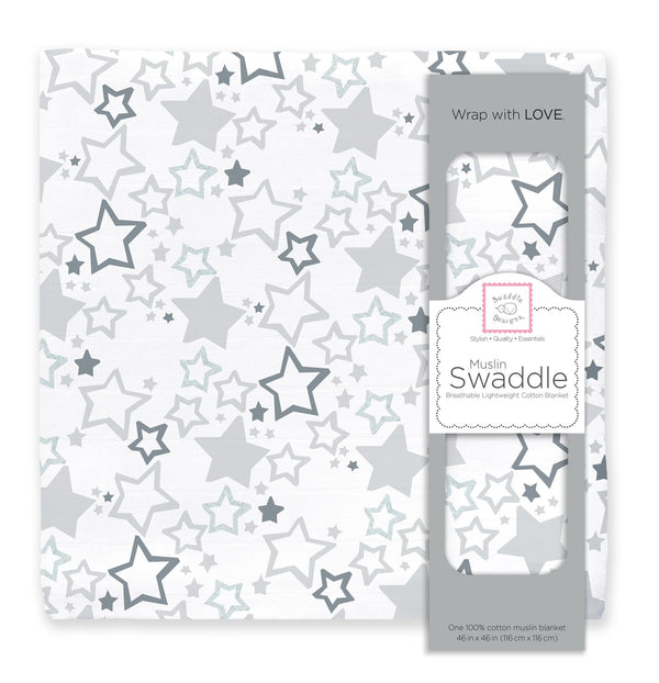 Muslin Swaddle Single - Sterling Starshine Shimmer
