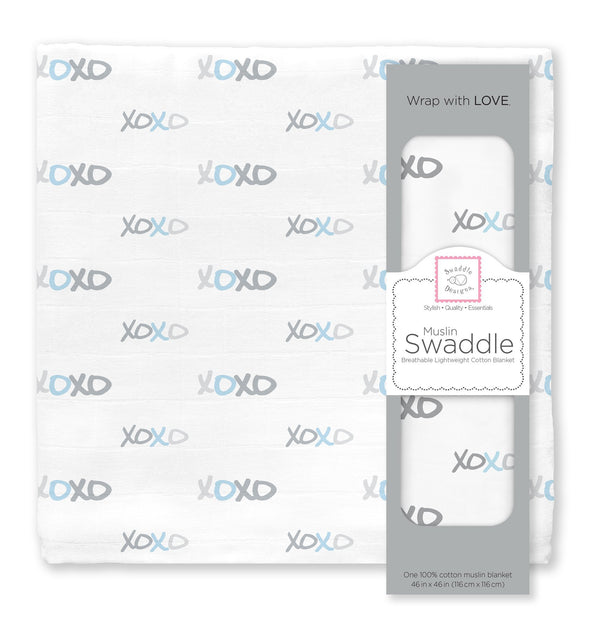 Muslin Swaddle Single - Pastel Blue XOXO