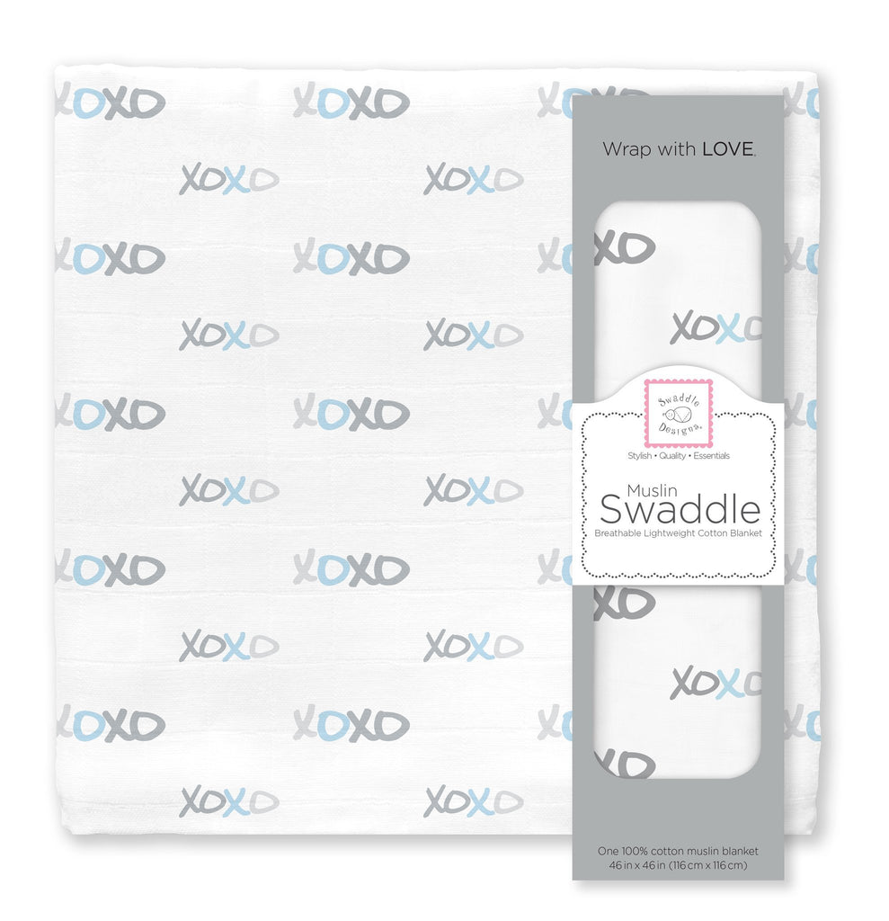 Muslin Swaddle Single - Pastel Blue XOXO