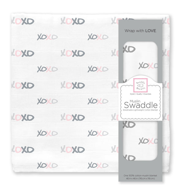Muslin Swaddle Single - Pastel Pink XOXO