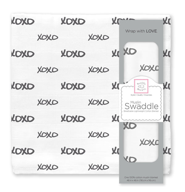 Muslin Swaddle Single - Black XOXO