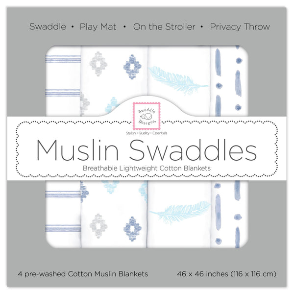 Muslin Swaddle Blankets - Indigo (Set of 4)