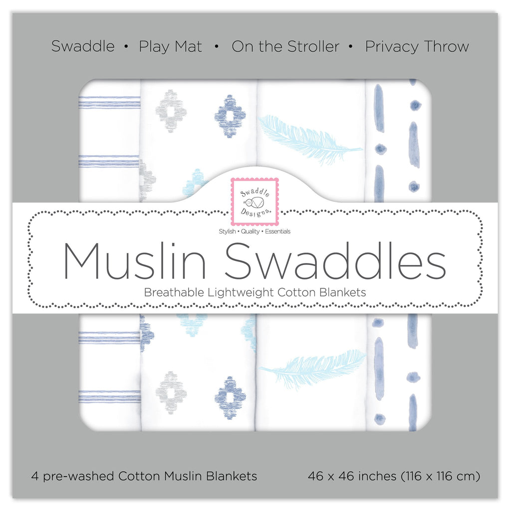 Muslin Swaddle Blankets - Indigo Denim (Set of 4)