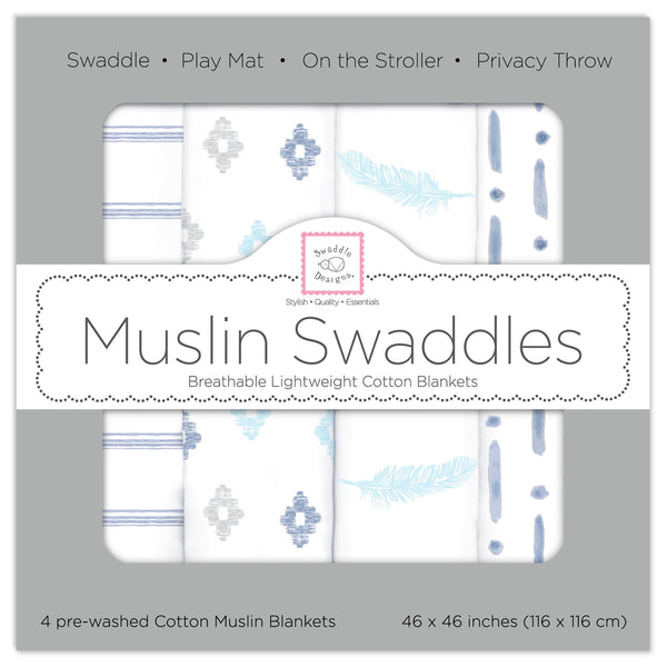 Muslin Swaddle Blankets - Indigo Denim (Set of 4)