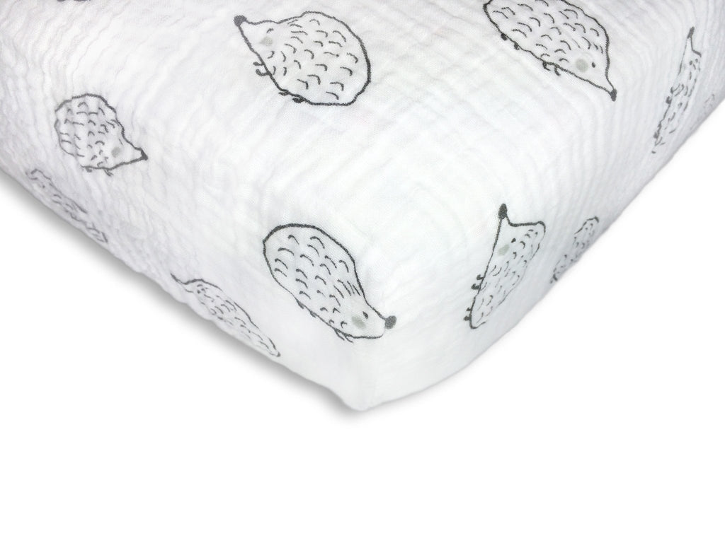 Muslin Fitted Crib Sheet - Hedgehogs