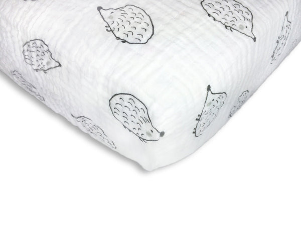 Muslin Fitted Crib Sheet - Hedgehogs