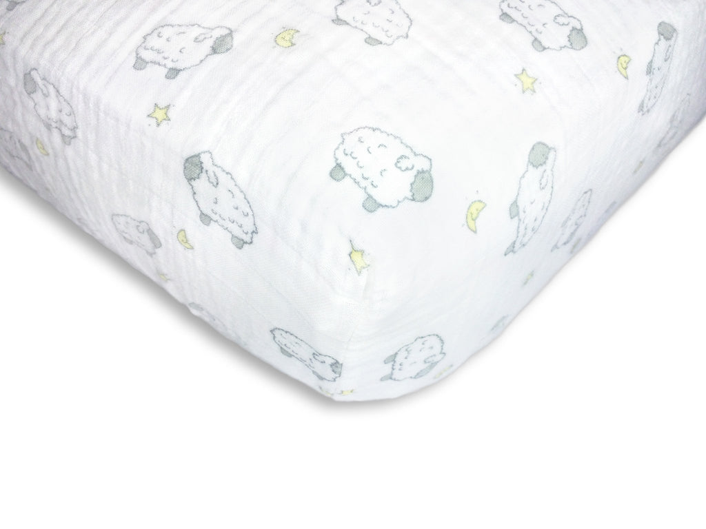 Muslin Fitted Crib Sheet - Little Lambs