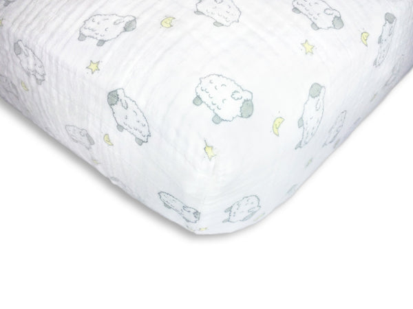 Muslin Fitted Crib Sheet - Little Lambs
