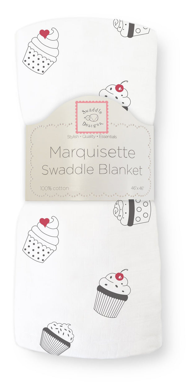 Marquisette Swaddle Blanket - Soft Black & White Cupcakes
