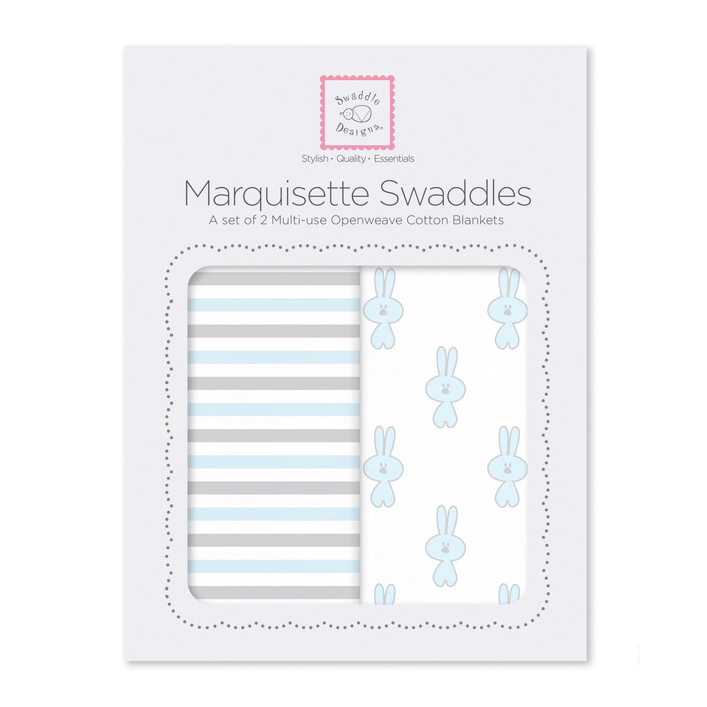 Marquisette Swaddling Blanket - Little Bunnie + Simple Stripes (Set of 2)