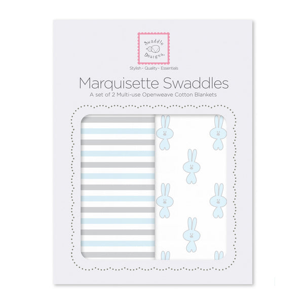Marquisette Swaddling Blanket - Little Bunnie + Simple Stripes (Set of 2)