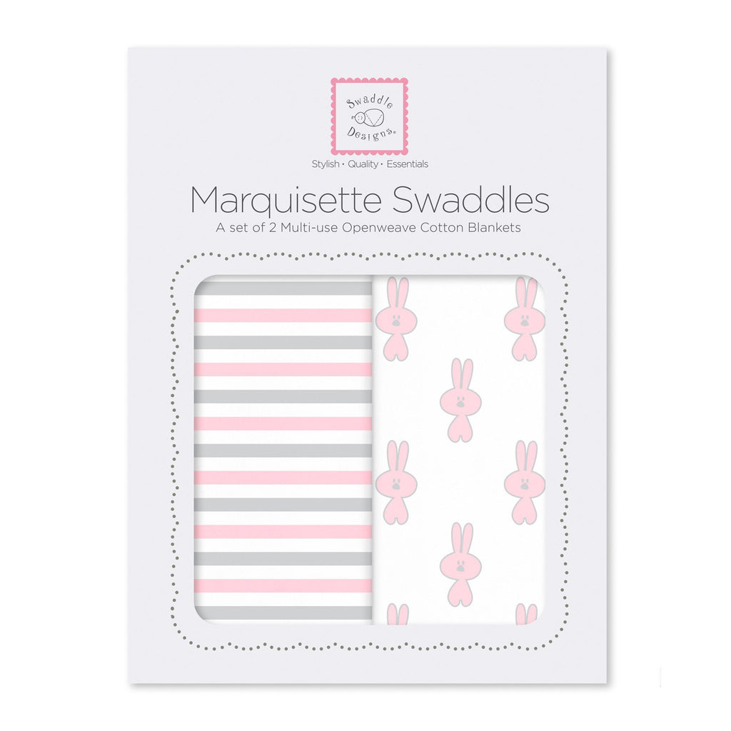 Marquisette Swaddling Blanket - Little Bunnie + Simple Stripes (Set of 2)