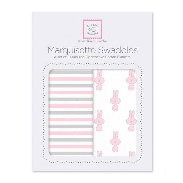 Marquisette Swaddling Blanket - Little Bunnie + Simple Stripes (Set of 2)
