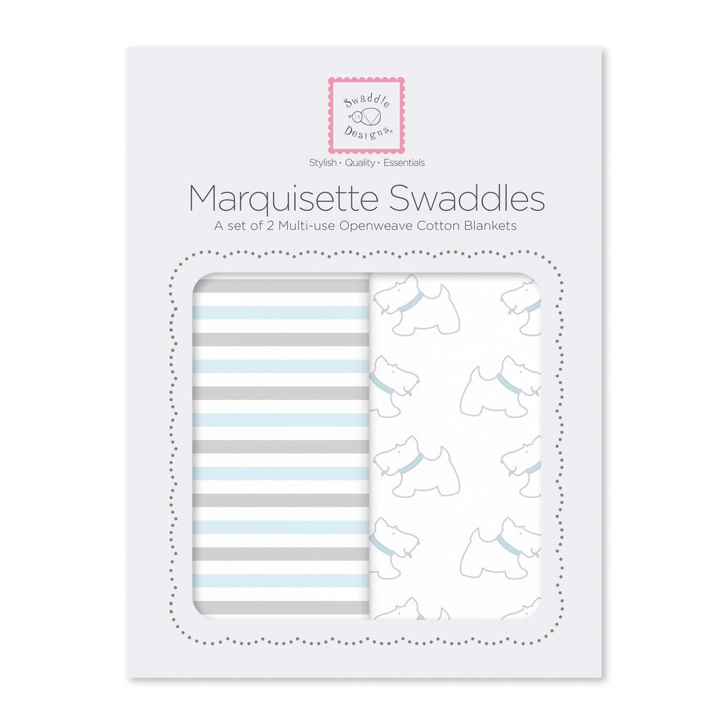 Marquisette Swaddling Blanket - Little Doggie + Simple Stripes (Set of 2)