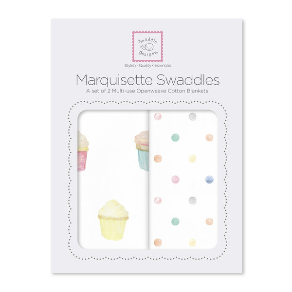 Marquisette Swaddle Blankets - Watercolor Cupcakes & Mini Multi-Dots