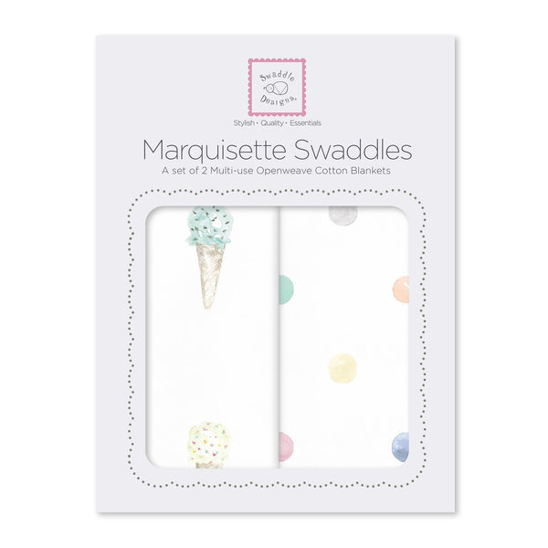 Marquisette Swaddle Blankets - Watercolor Ice Cream Cones & Multi-Dots