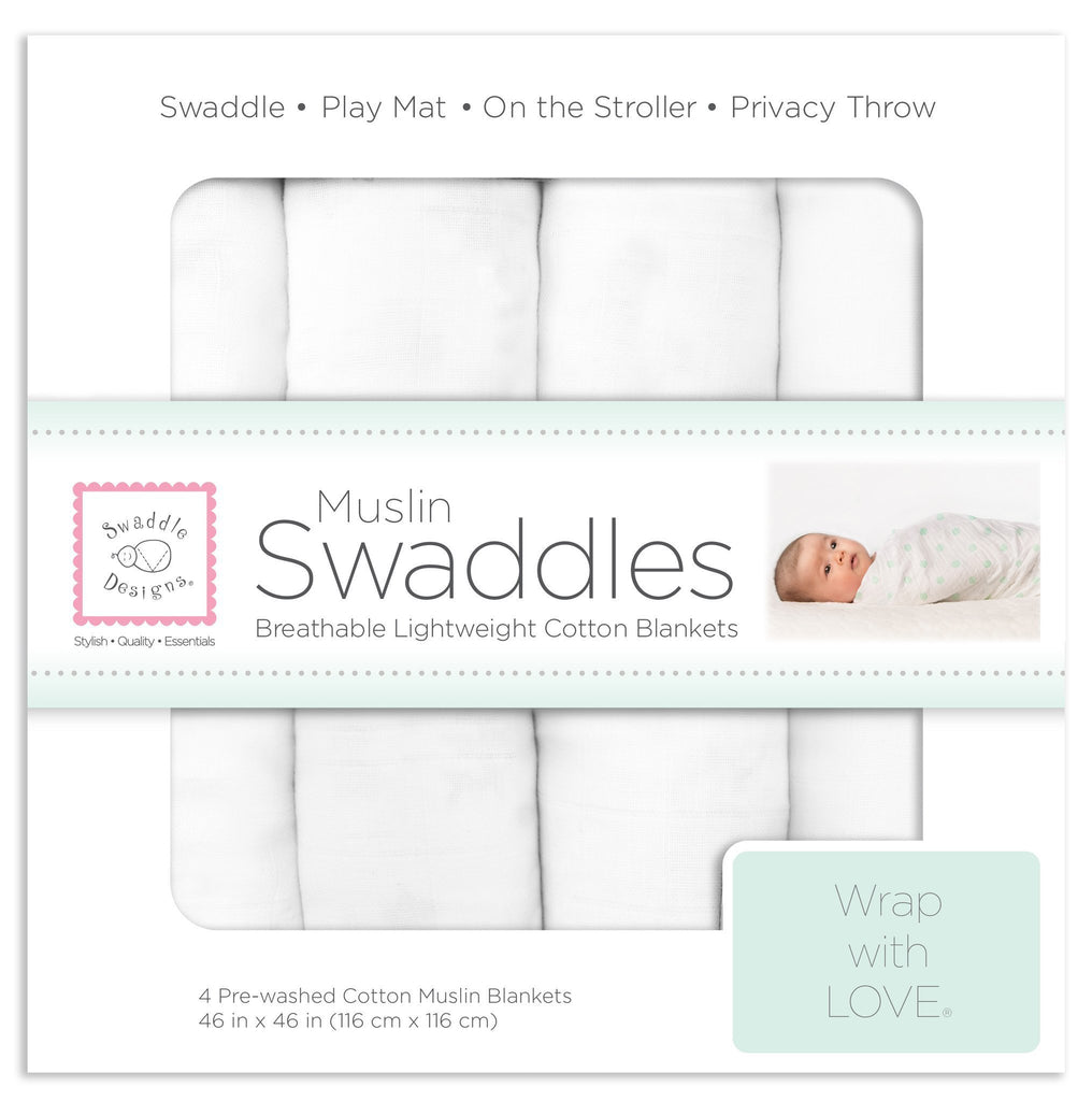 Muslin Swaddle Blankets - Pure White Muslin (Set of 4)