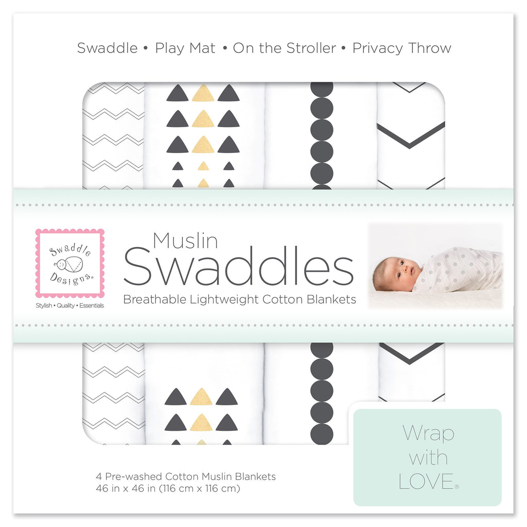 Muslin Swaddle Blankets - Gold and Graphite with Shimmer (Set of 4)