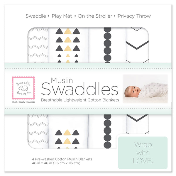 Muslin Swaddle Blankets - Gold and Graphite with Shimmer (Set of 4)