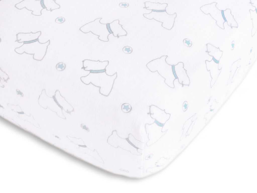 Muslin Fitted Crib Sheet - Doggie + Starball