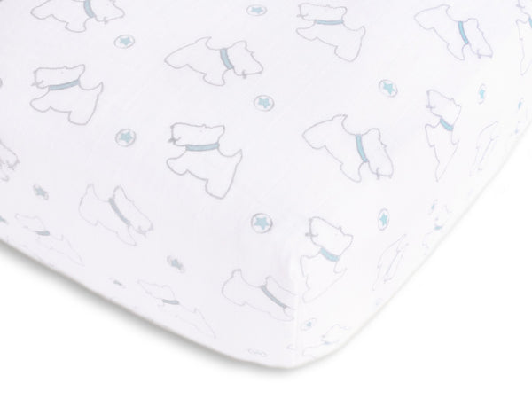 Muslin Fitted Crib Sheet - Doggie + Starball
