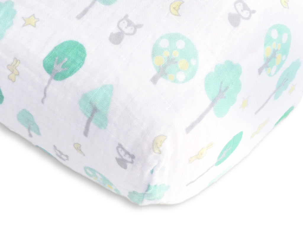 Muslin Fitted Crib Sheet - Green Woodland