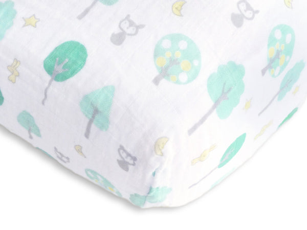 Muslin Fitted Crib Sheet - Green Woodland