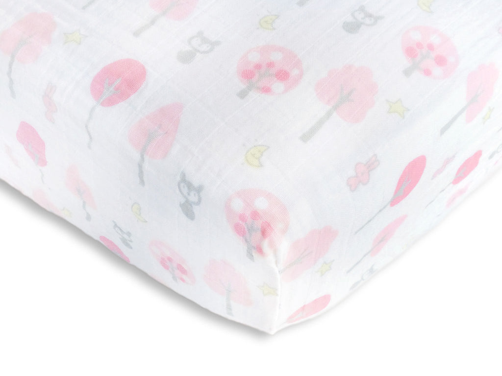 Muslin Fitted Crib Sheet - Pink Thicket