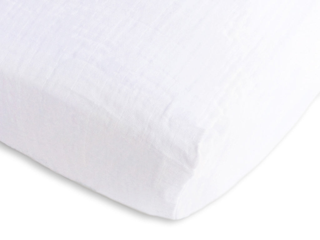 Muslin Fitted Crib Sheet - Pure White Muslin Fitted Crib Sheet