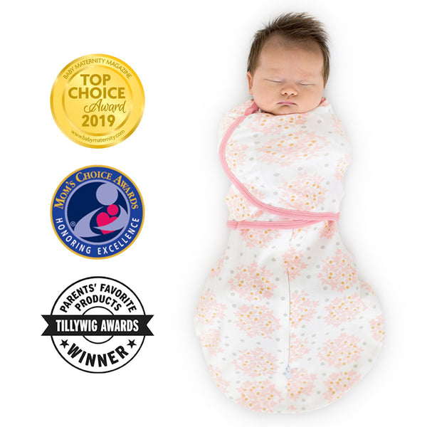 Omni Swaddle Sack with Wrap -  Arms Up Sleeves & Mitten Cuffs, Heavenly Floral Shimmer, Pink