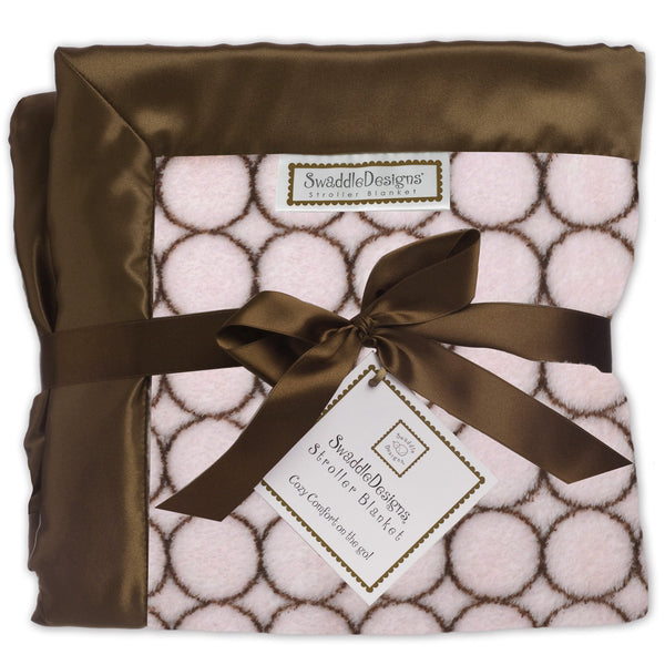 Stroller Blanket - Brown Mod Circles, Pastel Pink, Large, 30x40 inches