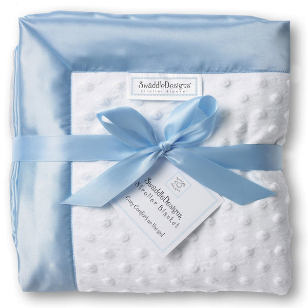 Stroller Blanket - Plush Dot with Baby Velvet, Pastel Blue, Large, 30x40 inches