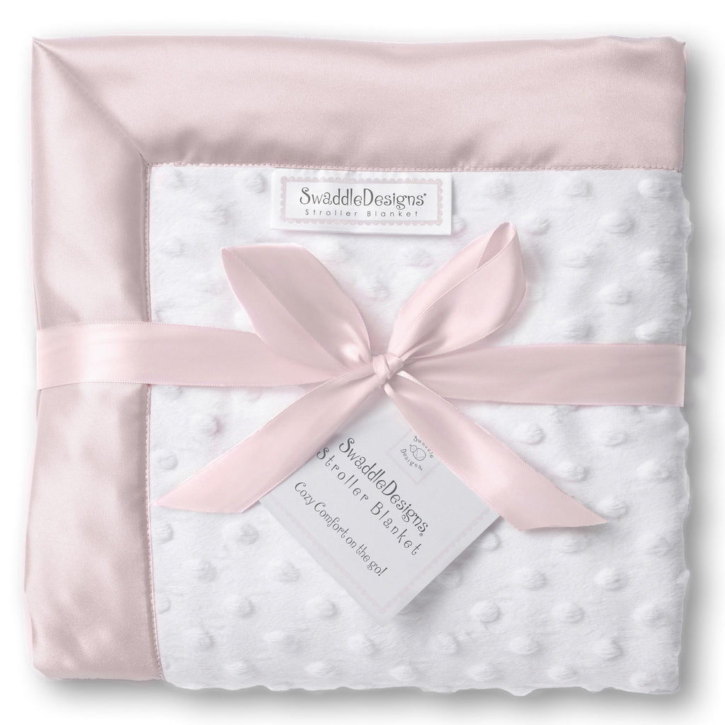 Stroller Blanket - Plush Dot with Baby Velvet, Pastel Pink, Large, 30x40 inches