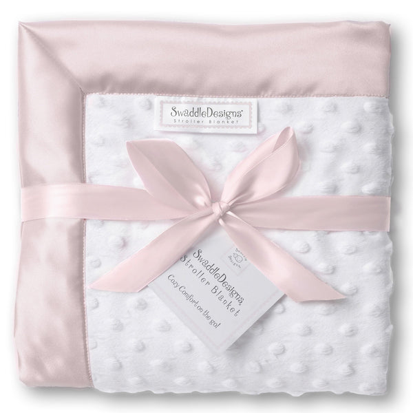 Stroller Blanket - Plush Dot with Baby Velvet, Pastel Pink, Large, 30x40 inches