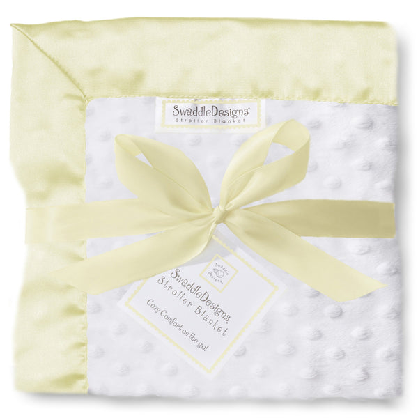 Stroller Blanket - Plush Dot with Baby Velvet, Pastel Yellow, Large, 30x40 inches